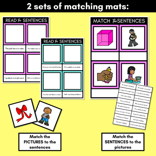 Resource preview 3 for B Phoneme Decodable Sentence Mats - Read & Match