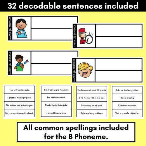 Resource preview 2 for B Phoneme Decodable Sentences - Read, Match & Write