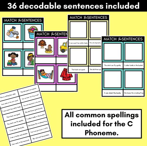 Resource preview 2 for C Phoneme Decodable Sentence Mats - Read & Match