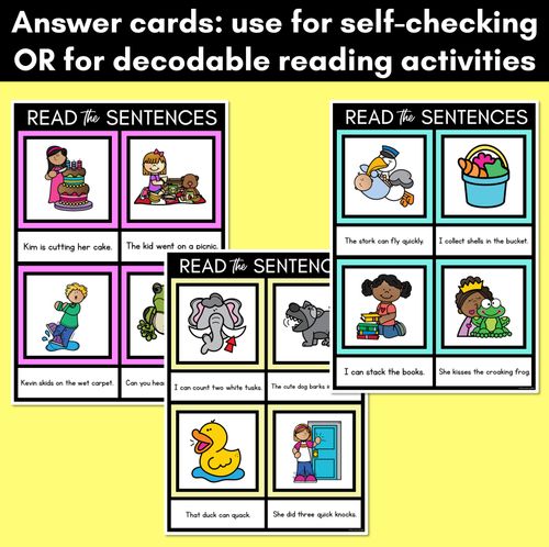 Resource preview 4 for C Phoneme Decodable Sentence Mats - Read & Match