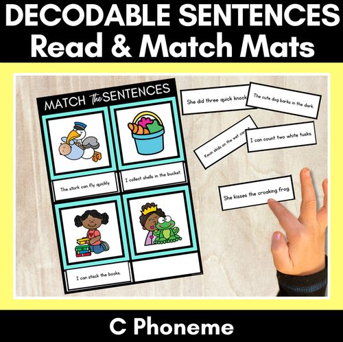 Resource preview 1 for C Phoneme Decodable Sentence Mats - Read & Match