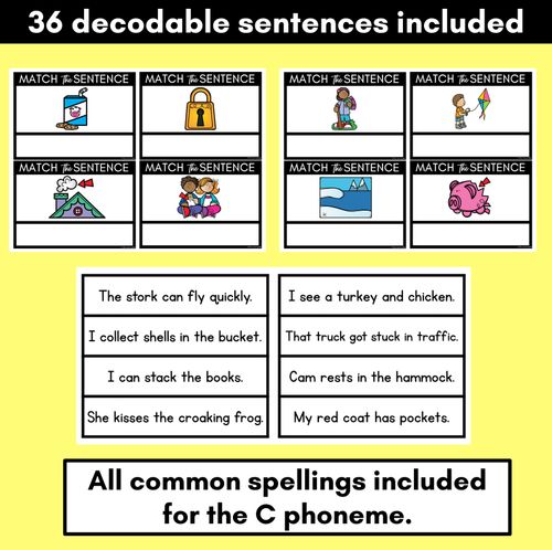 Resource preview 2 for C Phoneme Decodable Sentences - Read and Match