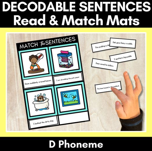 Resource preview 1 for D Phoneme Decodable Sentence Mats - Read & Match