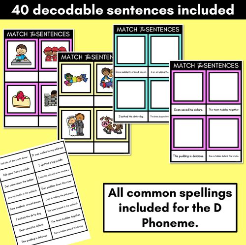 Resource preview 2 for D Phoneme Decodable Sentence Mats - Read & Match