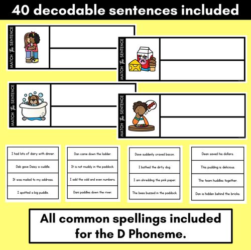 Resource preview 2 for D Phoneme Decodable Sentences - Read, Match & Write