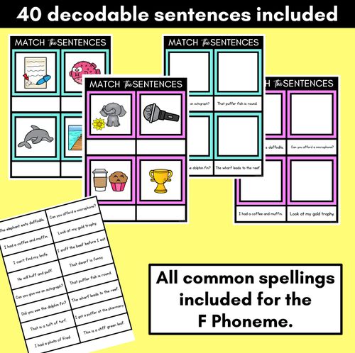 Resource preview 2 for F Phoneme Decodable Sentence Mats - Read & Match