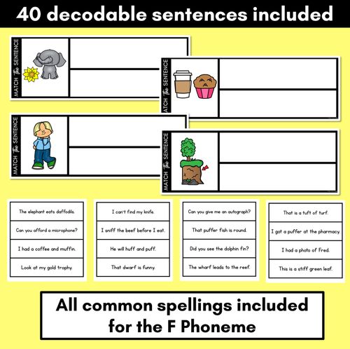 Resource preview 2 for F Phoneme Decodable Sentences - Read, Match & Write