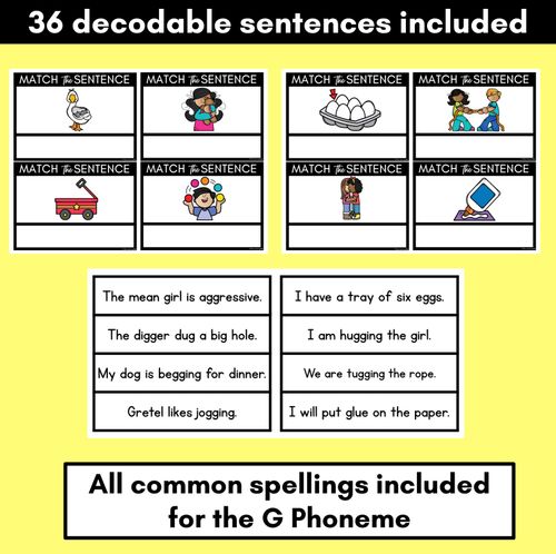 Resource preview 2 for G Phoneme Decodable Sentences - Read and Match