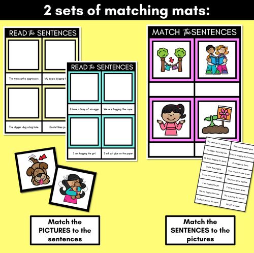 Resource preview 3 for G Phoneme Decodable Sentence Mats - Read & Match