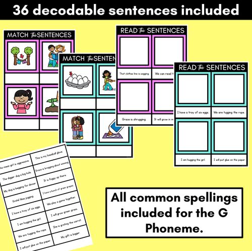 Resource preview 2 for G Phoneme Decodable Sentence Mats - Read & Match