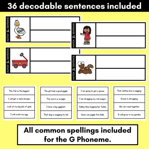 Resource preview 2 for G Phoneme Decodable Sentences - Read, Match & Write