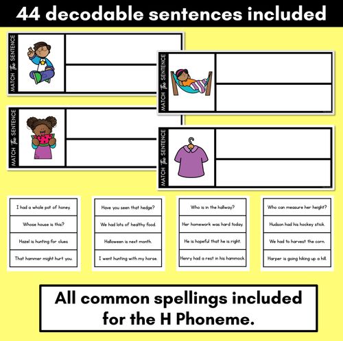 Resource preview 2 for H Phoneme Decodable Sentences - Read, Match & Write