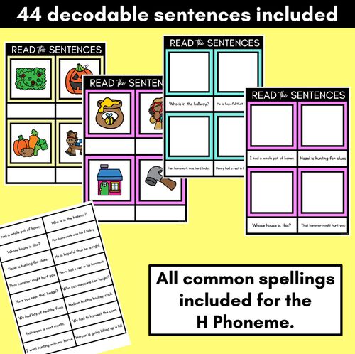 Resource preview 2 for H Phoneme Decodable Sentence Mats - Read & Match