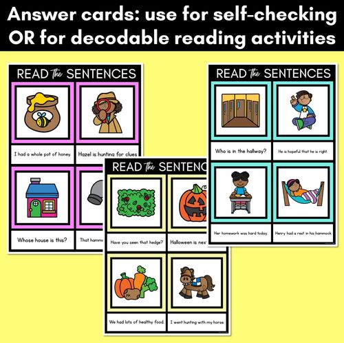 Resource preview 4 for H Phoneme Decodable Sentence Mats - Read & Match