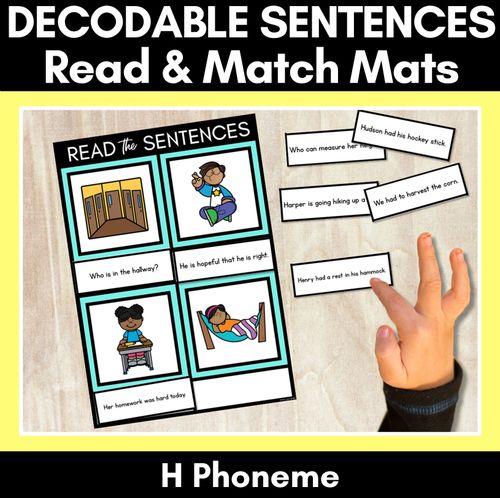 Resource preview 1 for H Phoneme Decodable Sentence Mats - Read & Match