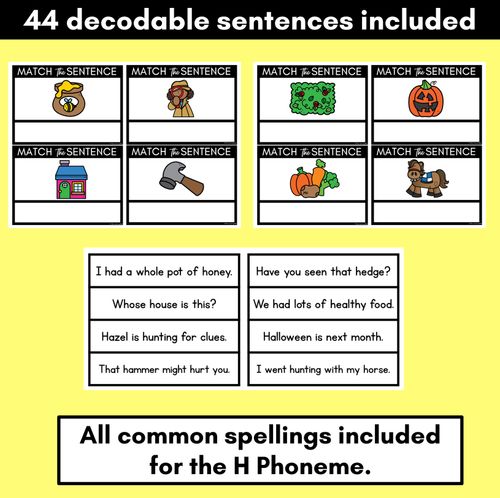 Resource preview 2 for H Phoneme Decodable Sentences - Read & Match