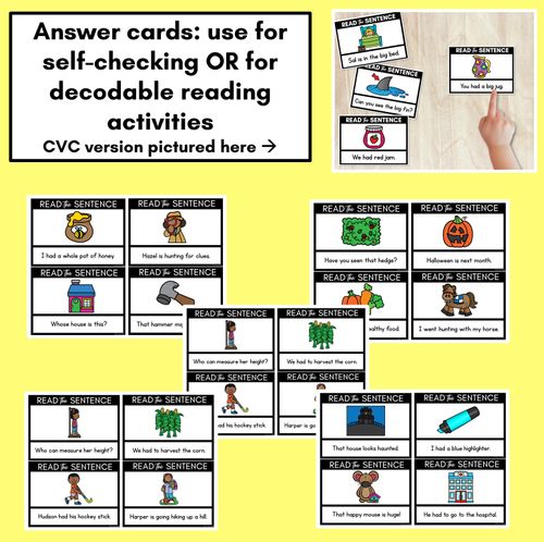 Resource preview 3 for H Phoneme Decodable Sentences - Read & Match