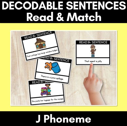 Resource preview 1 for J Phoneme Decodable Sentences - Read & Match