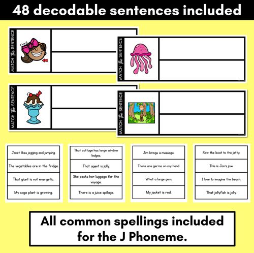 Resource preview 2 for J Phoneme Decodable Sentences - Read, Match & Write