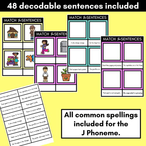 Resource preview 2 for J Phoneme Decodable Sentence Mats - Read & Match