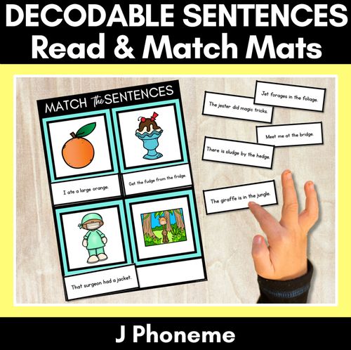 Resource preview 1 for J Phoneme Decodable Sentence Mats - Read & Match