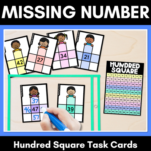 Resource preview 1 for Missing Numbers Before & After, Ten More or Less - Hundred Square Task Cards