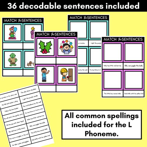 Resource preview 2 for L Phoneme Decodable Sentence Mats - Read & Match