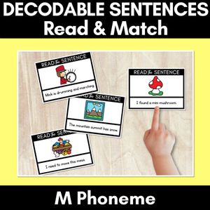 M Phoneme Decodable Sentence Mats - Read & Match