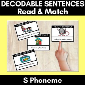 S Phoneme Decodable Sentences - Read & Match