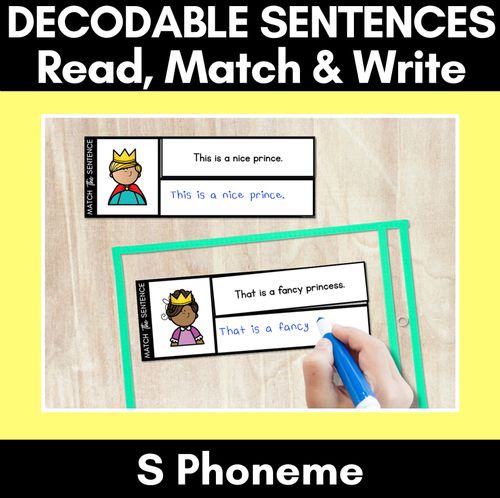 Resource preview 1 for S Phoneme Decodable Sentences - Read, Match & Write