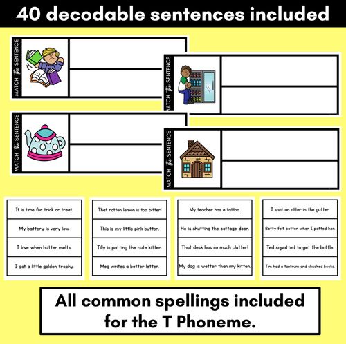 Resource preview 2 for T Phoneme Decodable Sentences - Read, Match & Write