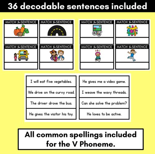 Resource preview 2 for V Phoneme Decodable Sentences - Read & Match