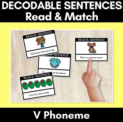 Resource preview 1 for V Phoneme Decodable Sentences - Read & Match