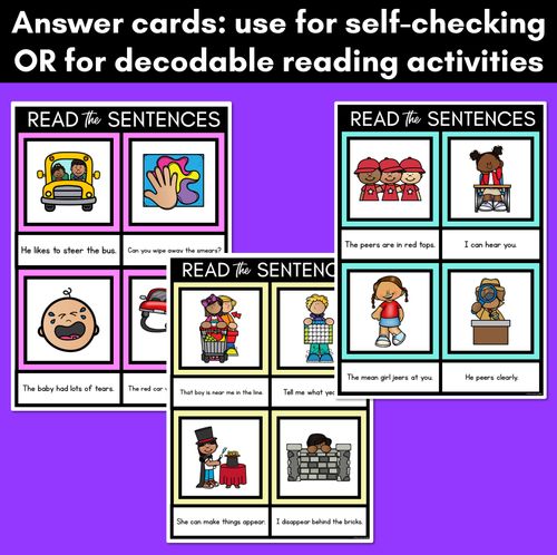 Resource preview 3 for R-Controlled Vowels EER Phoneme Decodable Sentence Mats - Read & Match