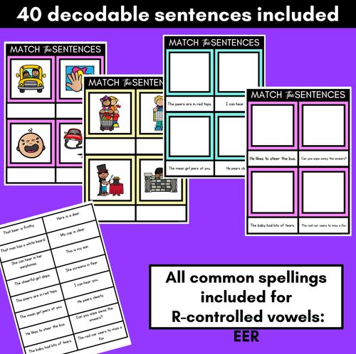 Resource preview 4 for R-Controlled Vowels EER Phoneme Decodable Sentence Mats - Read & Match