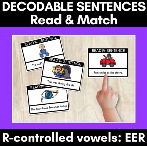 Resource preview 1 for R-Controlled Vowels EER Phoneme Decodable Sentences - Read & Match