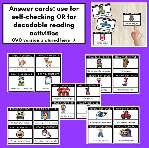 Resource preview 3 for R-Controlled Vowels EER Phoneme Decodable Sentences - Read & Match