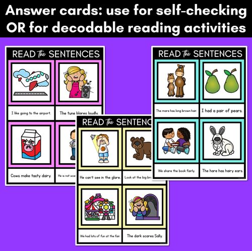 Resource preview 4 for R-Controlled Vowels AIR Phoneme Decodable Sentence Mats - Read & Match