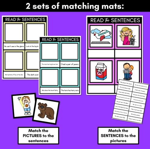 Resource preview 3 for R-Controlled Vowels AIR Phoneme Decodable Sentence Mats - Read & Match