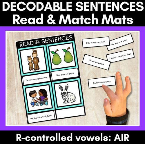 Resource preview 1 for R-Controlled Vowels AIR Phoneme Decodable Sentence Mats - Read & Match