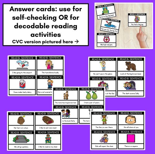 Resource preview 3 for R-Controlled Vowels AIR Phoneme Decodable Sentences - Read & Match