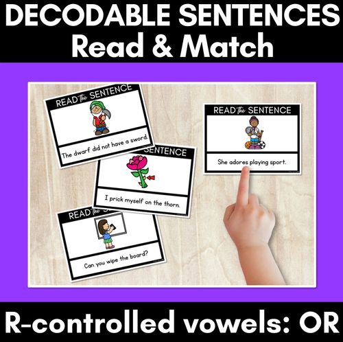 Resource preview 1 for R-Controlled Vowels OR Phoneme Decodable Sentences - Read & Match