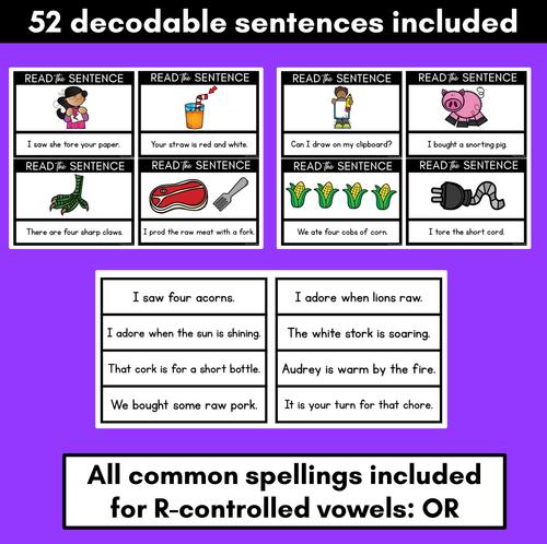 Resource preview 2 for R-Controlled Vowels OR Phoneme Decodable Sentences - Read & Match