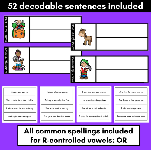 Resource preview 2 for R-Controlled Vowels OR Phoneme Decodable Sentences - Read, Match & Write