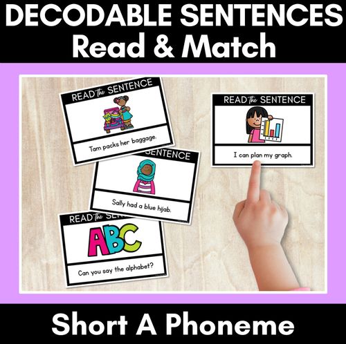 Resource preview 1 for Short A Phoneme Decodable Sentence Mats - Read & Match