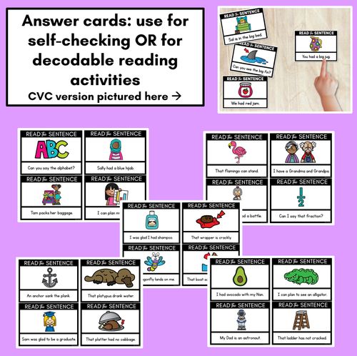 Resource preview 3 for Short A Phoneme Decodable Sentence Mats - Read & Match