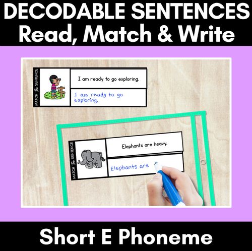 Resource preview 1 for Short E Phoneme Decodable Sentences - Read, Match & Write