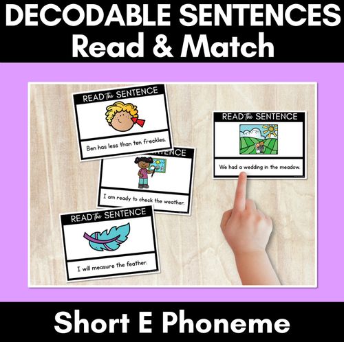 Resource preview 1 for Short E Phoneme Decodable Sentences - Read & Match