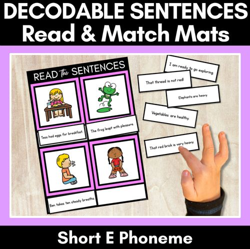 Resource preview 1 for Short E Phoneme Decodable Sentence Mats - Read & Match