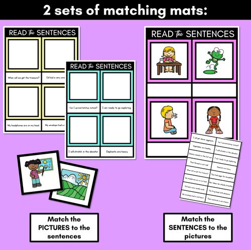 Resource preview 2 for Short E Phoneme Decodable Sentence Mats - Read & Match